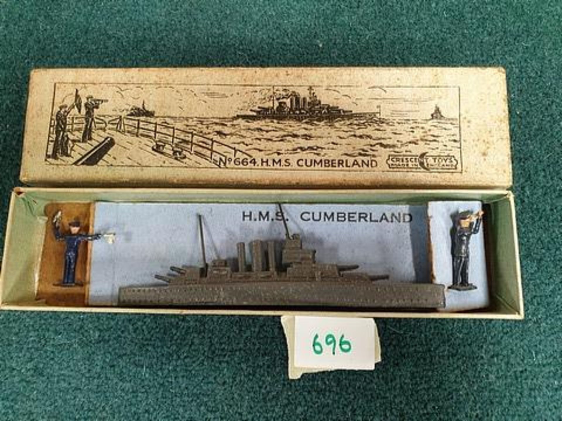 Crescent Toys No 664 HMS Cumberland with two sailors in original box