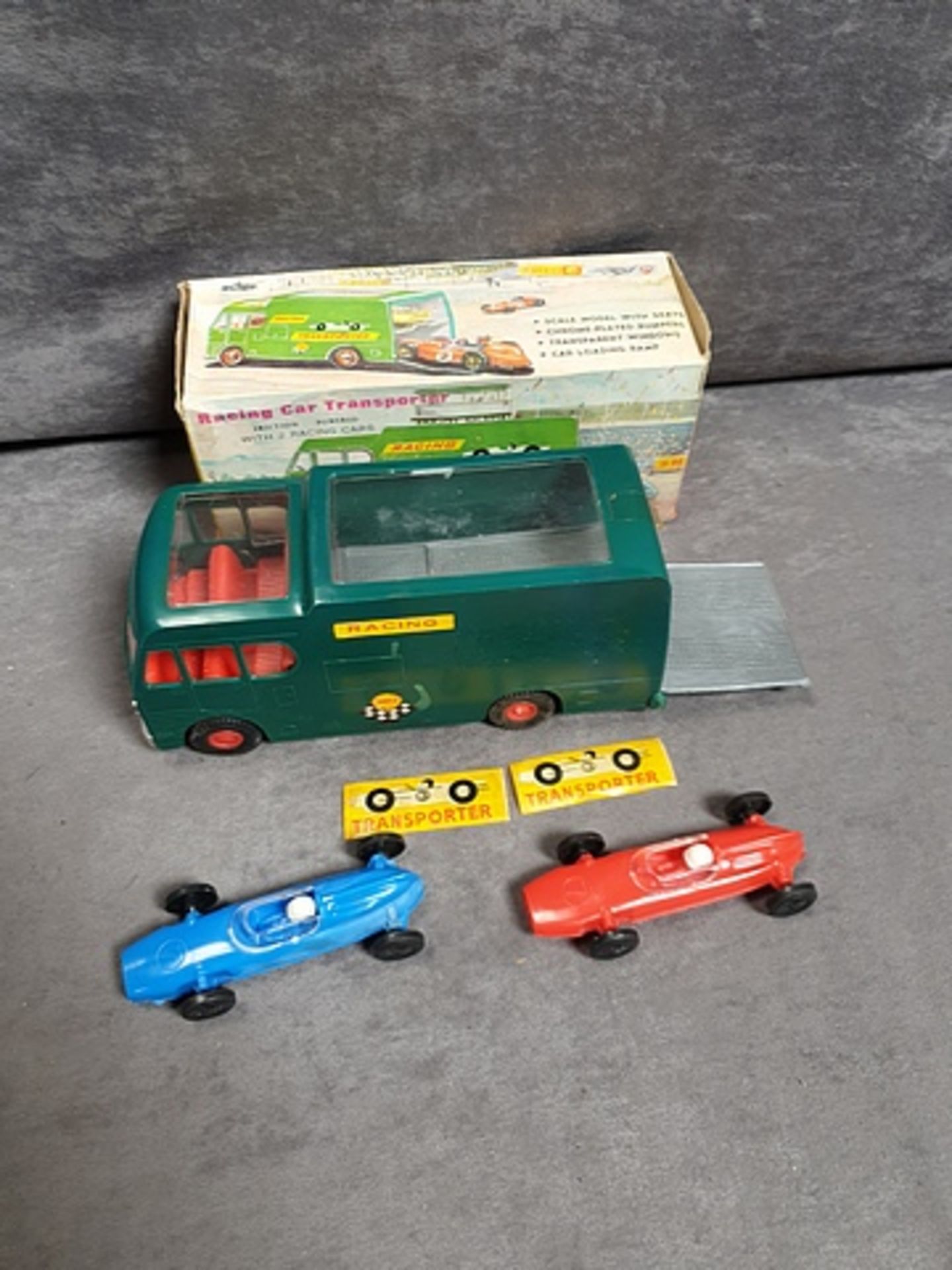 Fairylite Friction Powered Racing Car Transporter With Two Ars No 122 Empire Made Complete In Box