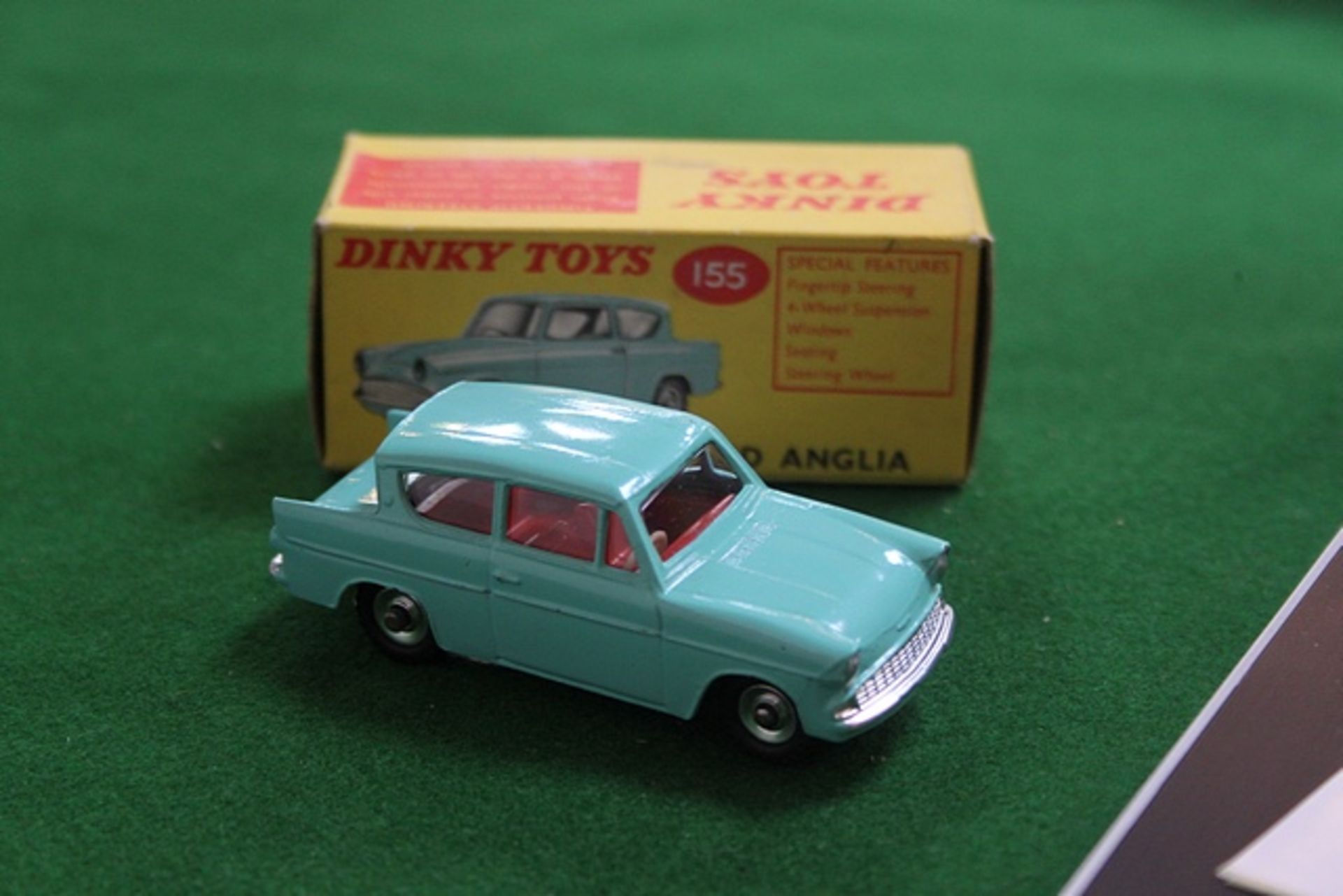 Dinky Toys Diecast #155 Ford Anglia In Blue With Red Interior Complete With Box