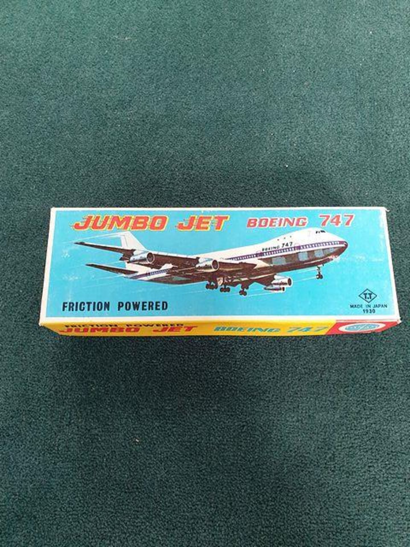 T.T. Toy company (Japan) tin friction powered Pan Am boeing 747 Jumbo Jet airplane complete with