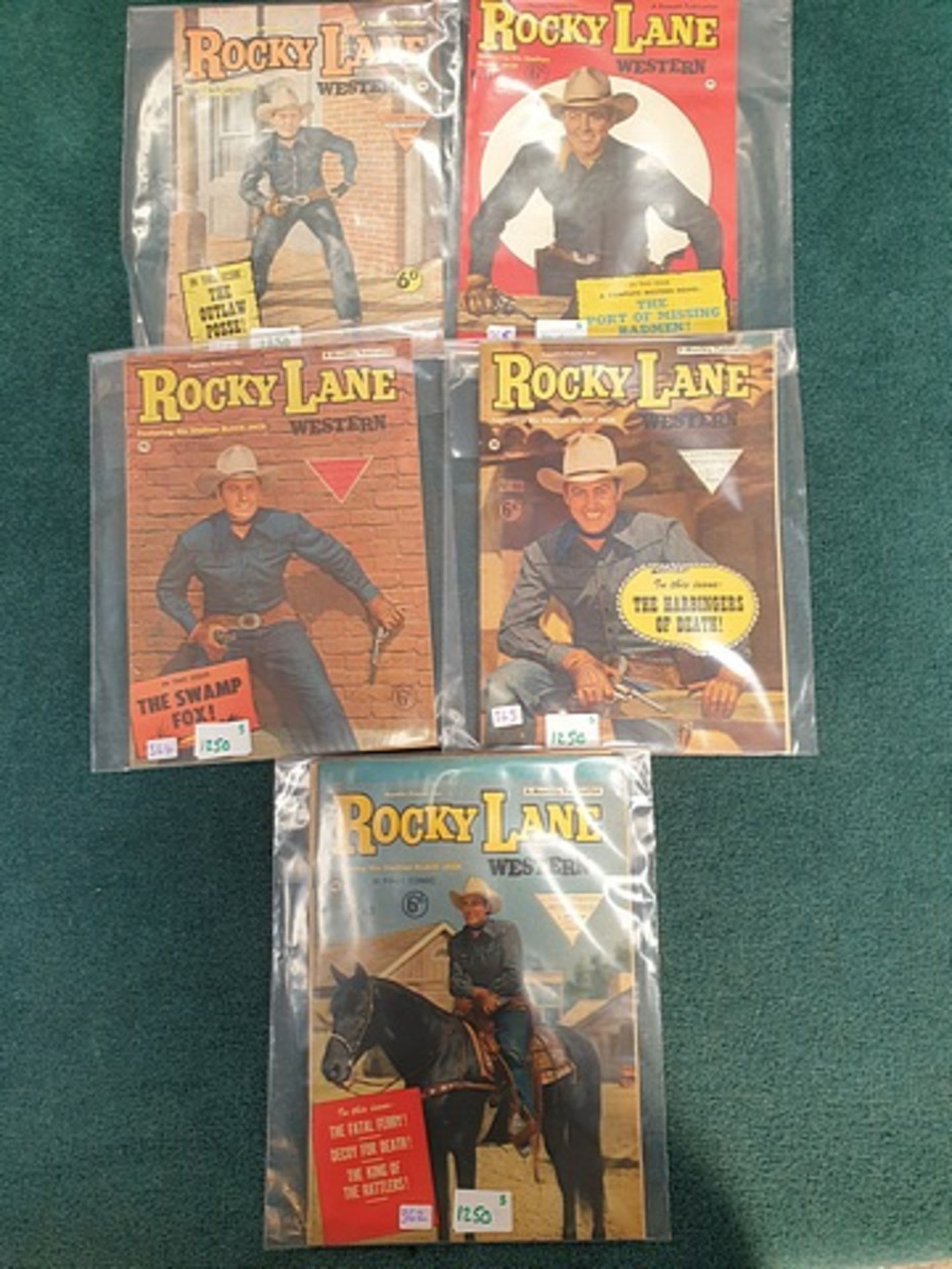 5 x Rocky Lane Wester Series Comics comprising Rocky Lane Western #63 L. Miller & Son, 1950 Series