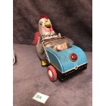 China Lithograph ME603 Battery Operated Tin Hen Pushing A Pram With Chicks I