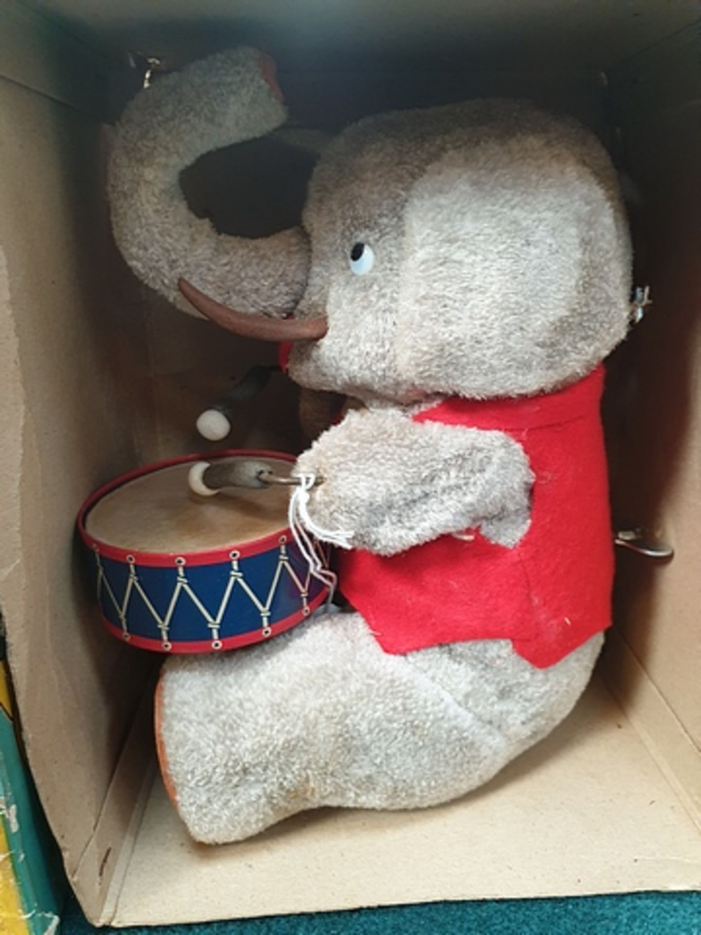 Super SK Toys (Japan) Wind-Up Plush And Tin Mechanical Elegant Drumming Elephant (Missing Tusk) - Image 2 of 2