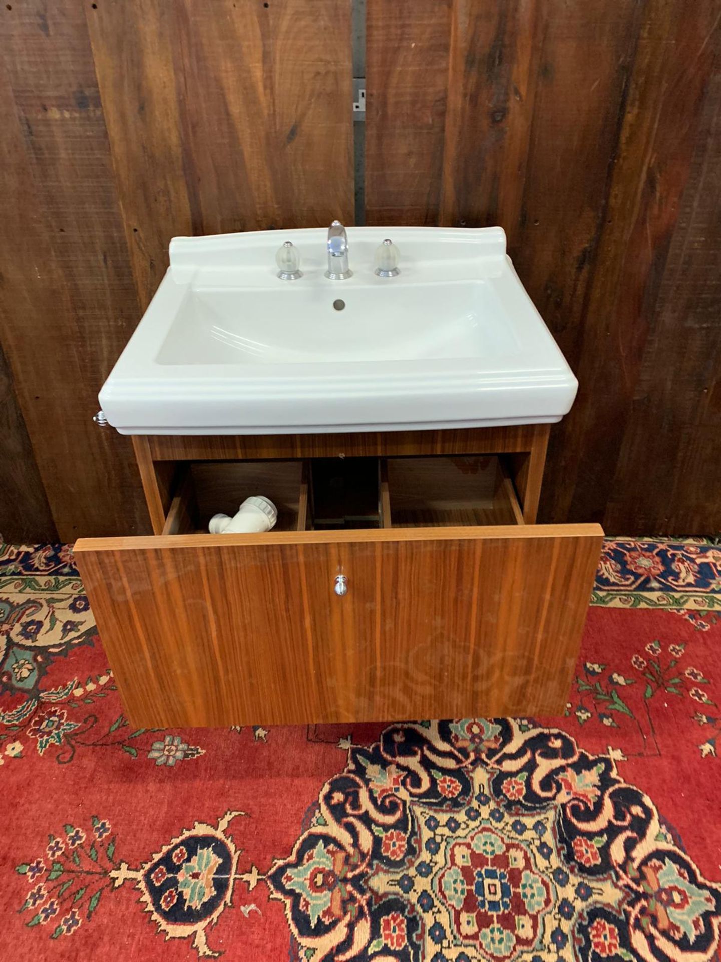 Designer Bespoke And Handcrafted Bathroom Vanity Units And Handwash Basin Matchbox Walnut Wooden - Image 2 of 7