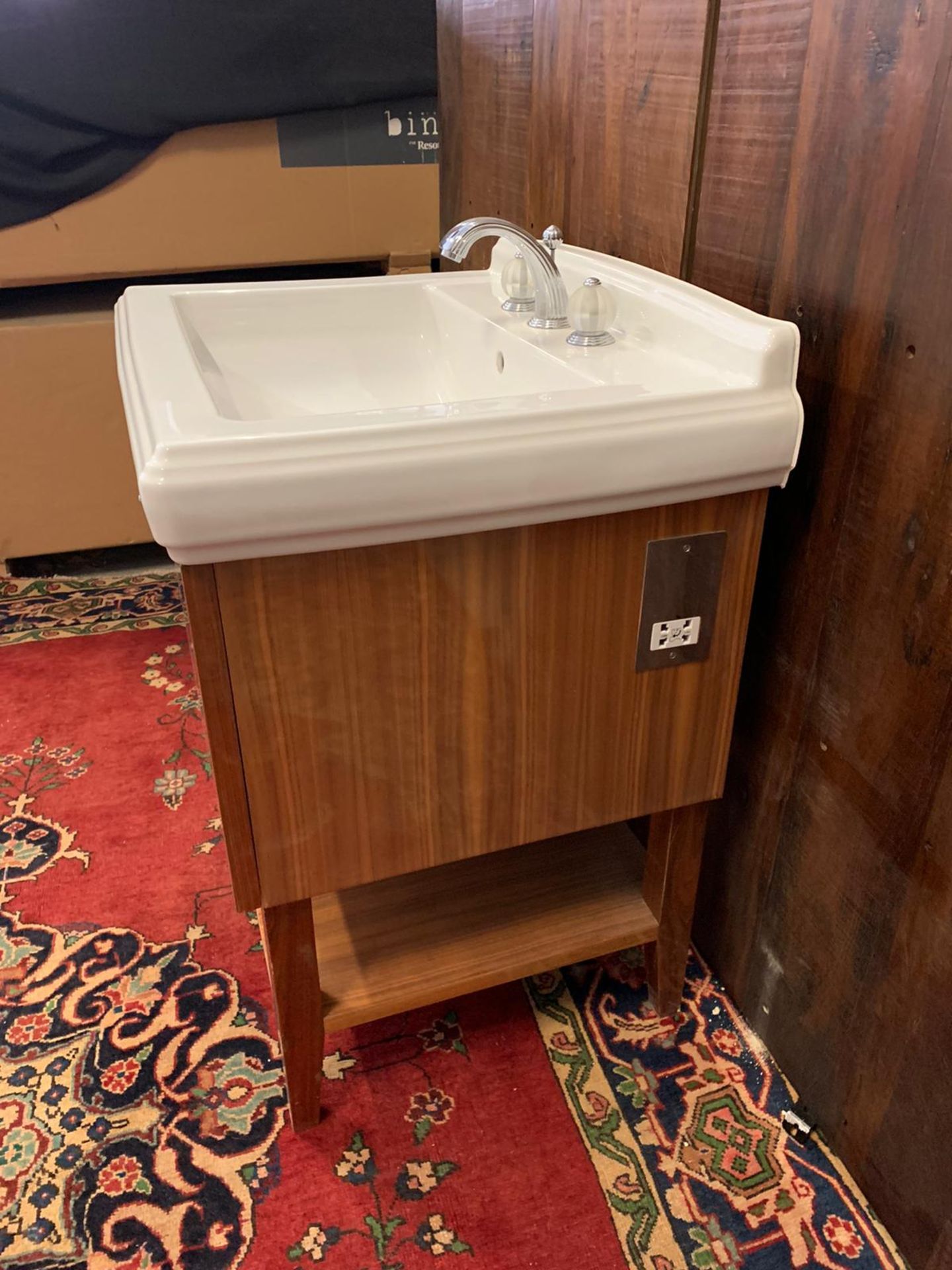 Designer Bespoke And Handcrafted Bathroom Vanity Units And Handwash Basin Matchbox Walnut Wooden - Image 4 of 7