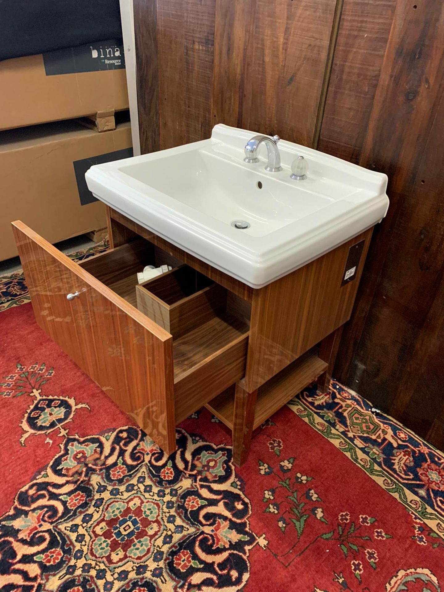 Designer Bespoke And Handcrafted Bathroom Vanity Units And Handwash Basin Matchbox Walnut Wooden - Image 3 of 7