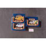 3x Matchbox Ford Transit Vans All Mint In Opened Boxes With Federal Express, Ryder & Express