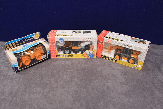3x Joal Diecast Construction Vehicles All In Own Boxes, Comprising Of; # 195 JCB Tractor Fastrac