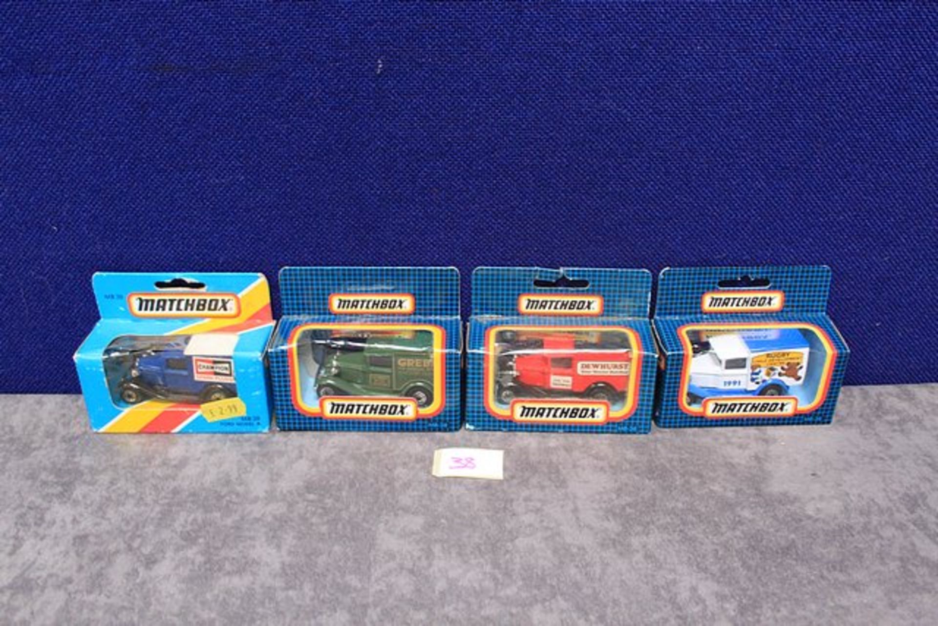 4x Matchbox Diecast Number 38's Ford Model 'A' All In Boxes Comprising Of; Dewhurst Butchers,