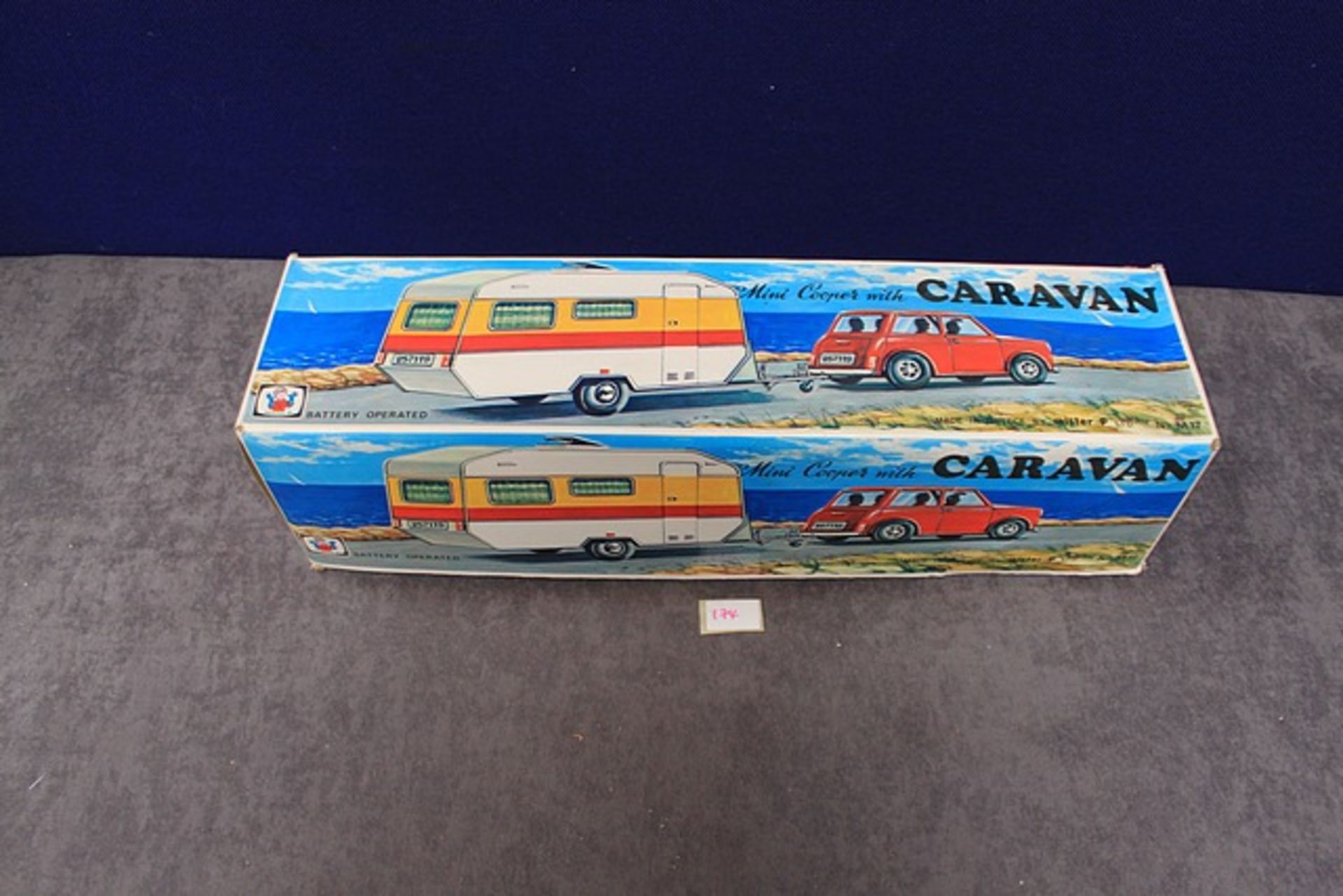 Vintage Rare Greek Mr P. Mini Cooper With Caravan Battery Operated Made In Greece In Box - Image 3 of 3