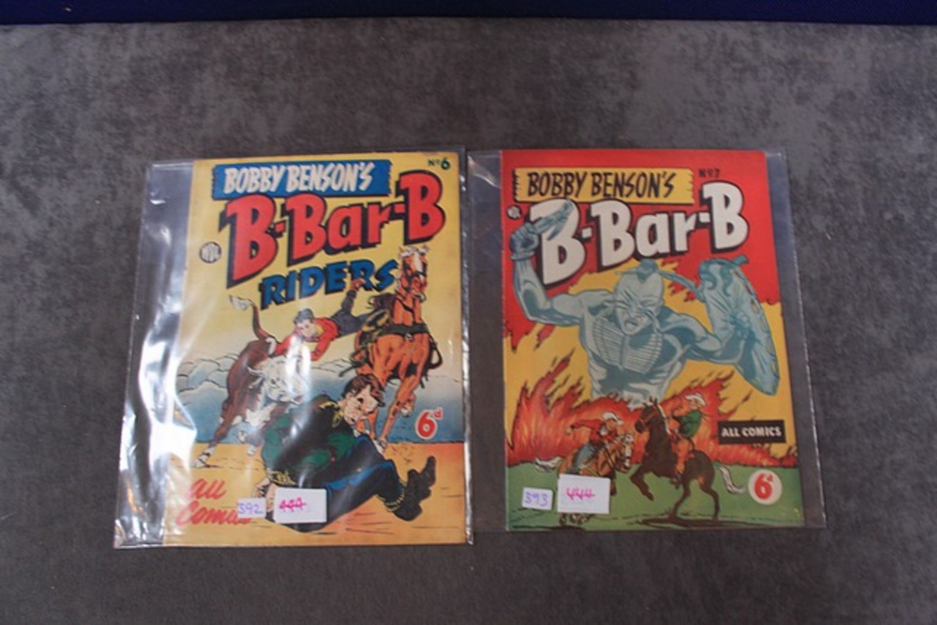 2 x comic issues Bobby Benson's B-Bar-B Riders #6 World Distributors, 1950 Series and Bobby Benson's