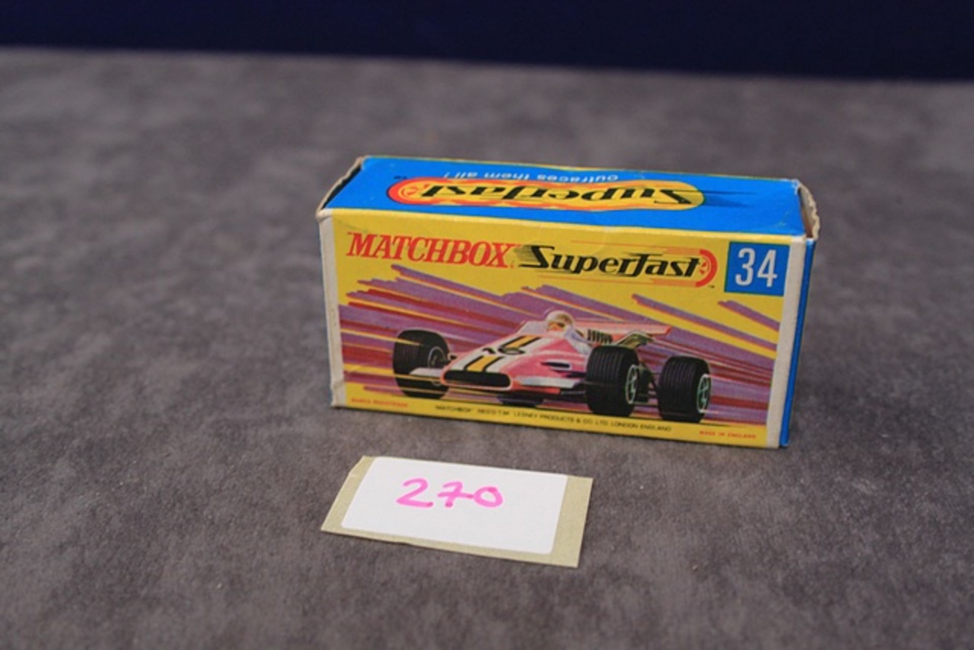 Mint Matchbox Superfast Diecast # 34 Formula 1 Racing Car In Purple With Number 16 In Excellent Box - Image 3 of 3