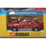 Corgi Toys diecast number341 Mini Marcos GT 850 with take off wheels and four buit in Golden Jacks