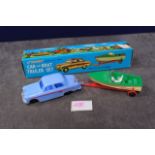 Blue Box (Hong Kong) Plastic Toys Series # 7458A Car & Boat Trailer Set In Box (Flap Missing One