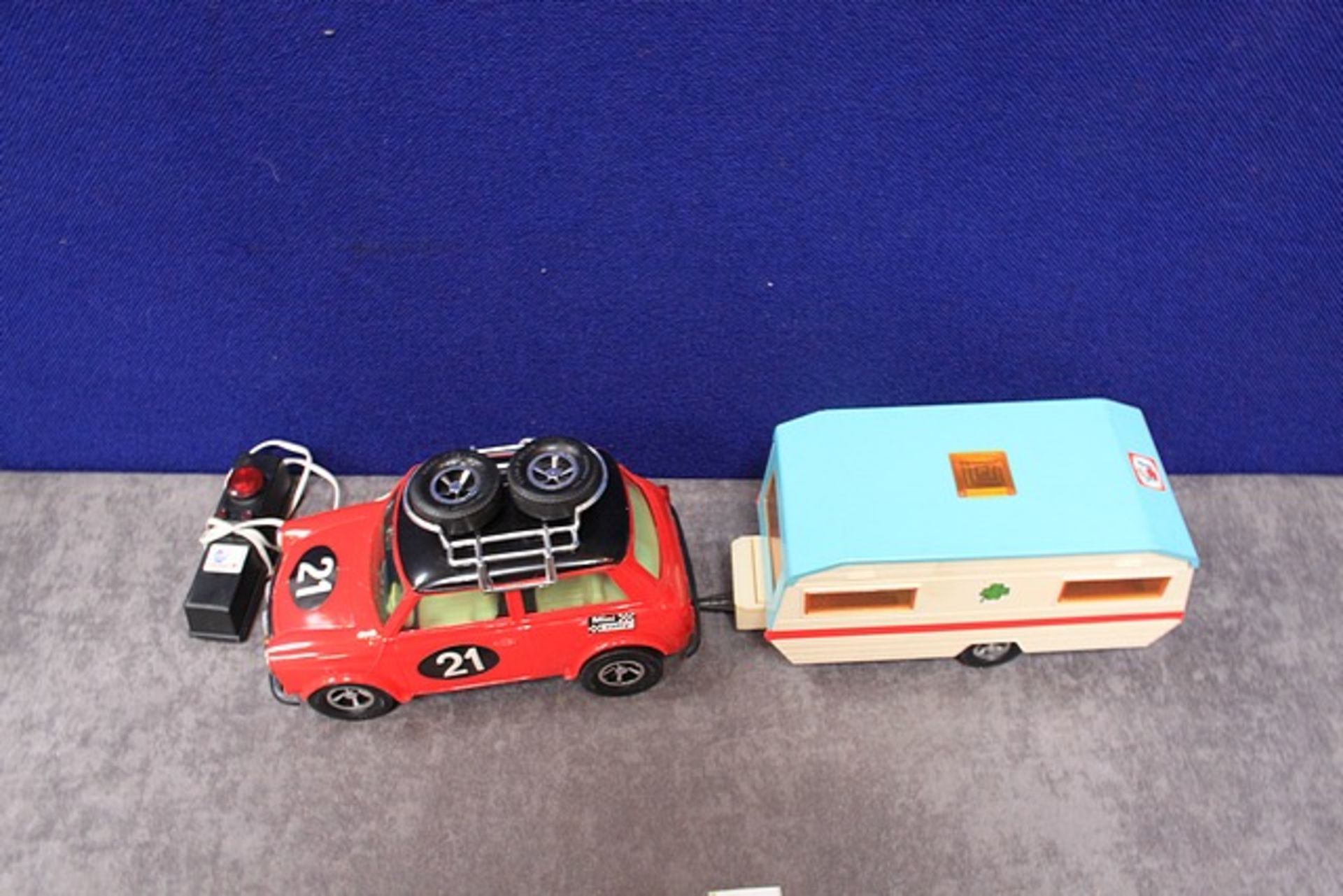 Vintage Rare Greek Mr P. Mini Cooper With Caravan Battery Operated Made In Greece In Box - Image 2 of 3