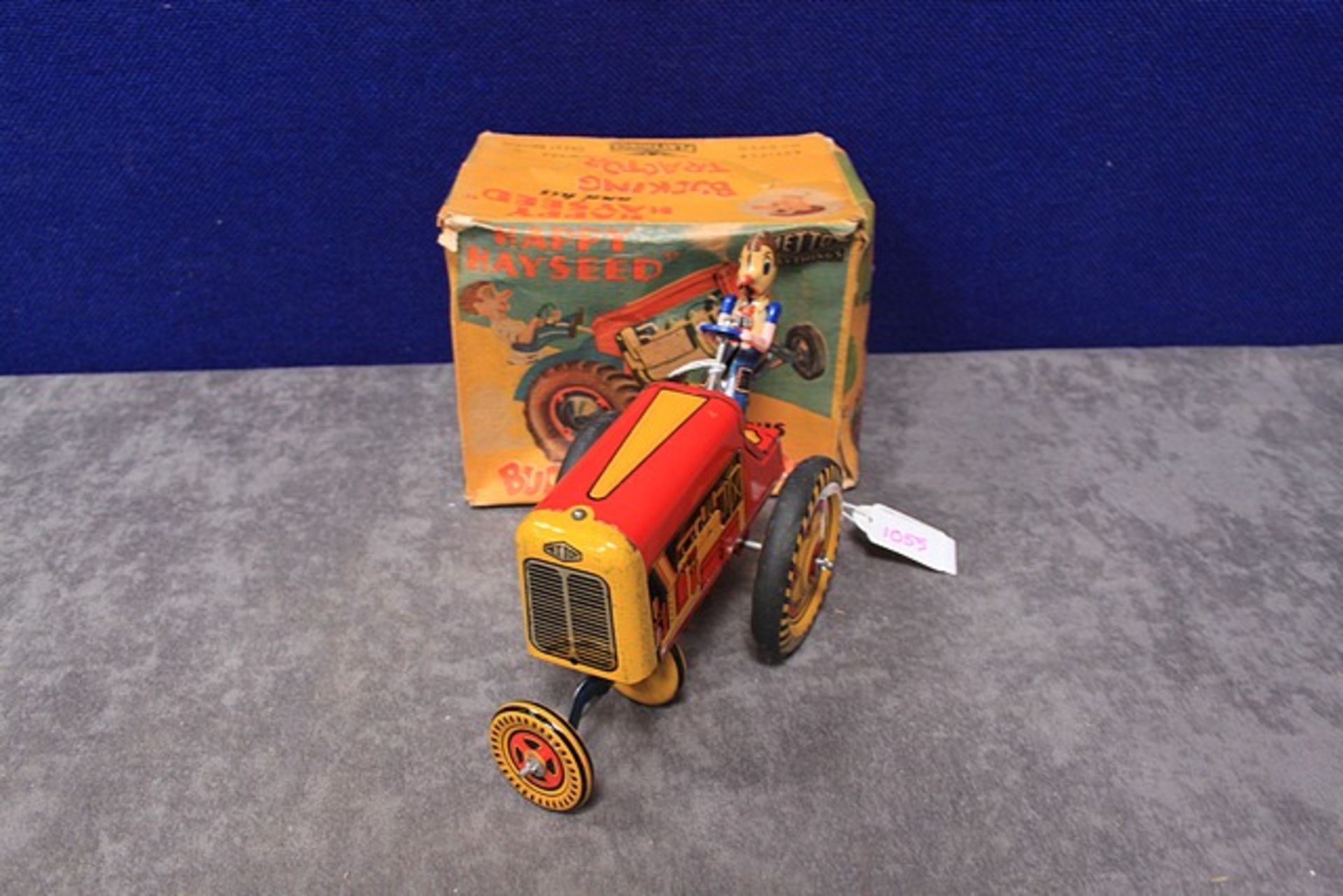 Mettoy Playthings rare wind up tin Happy Hayseed and his bucking Tractor Article no 6430 in box - Image 2 of 2