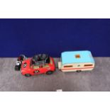 Vintage Rare Greek Mr P. Mini Cooper With Caravan Battery Operated Made In Greece In Box