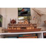 Museum Quality Craftsman Built Artesania Latina 020505- Detailed Wooden Paddle Steam Ship