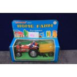 Quite Rare Blue Box (Hong Kong) Plastic Toys Series # 77385 Home Farm Equipment Tractor & Trailer In
