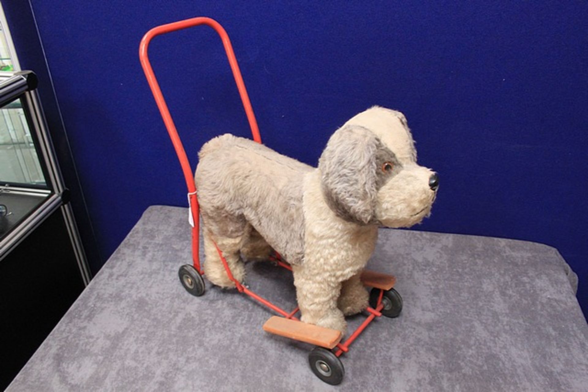 Vintage Child's Walker Furry Dog On Wheels With Push Handles From The 1960s - Image 2 of 2