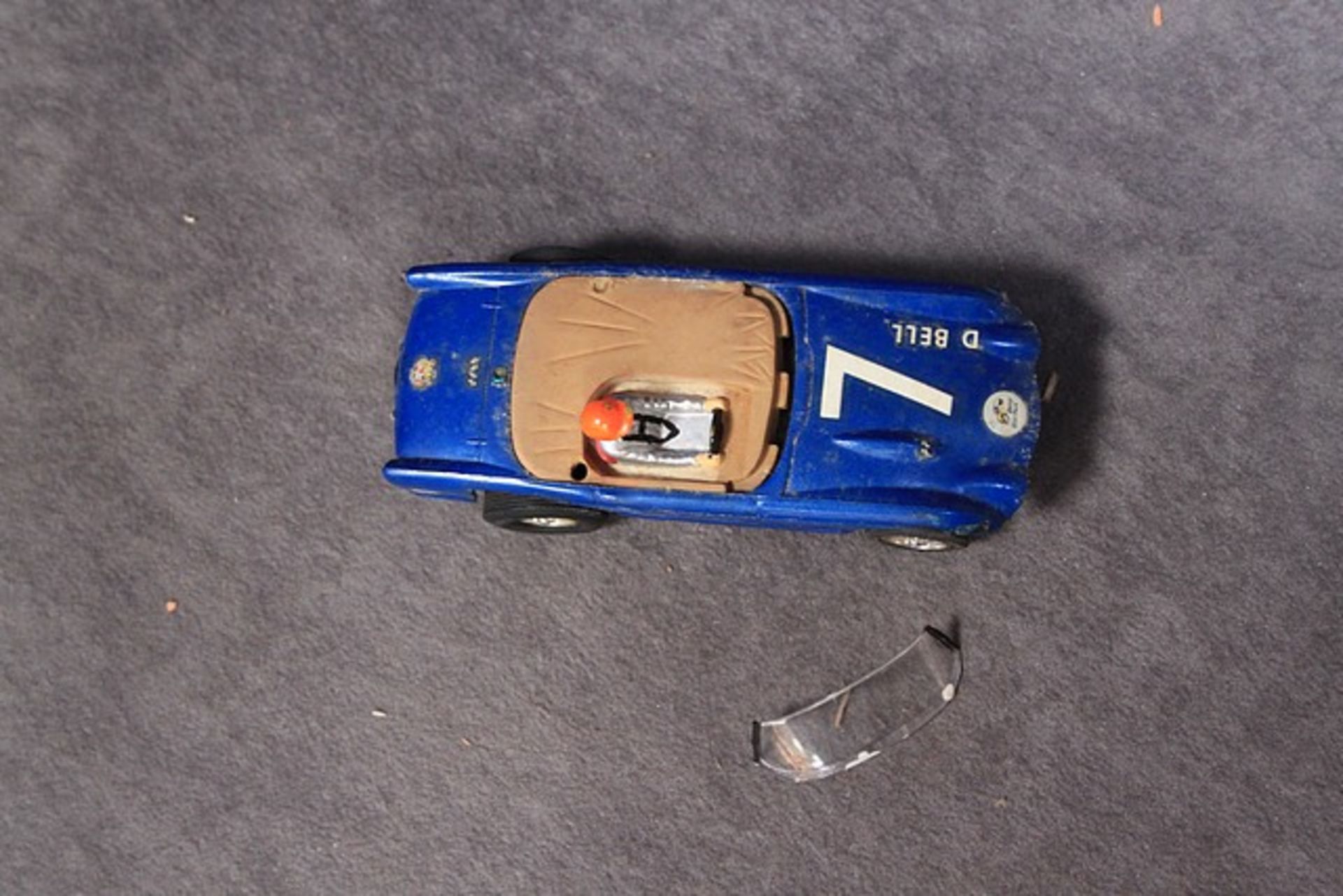 Scalextric C84 Triumph in blue with racing #7 Wind Screen loose in box