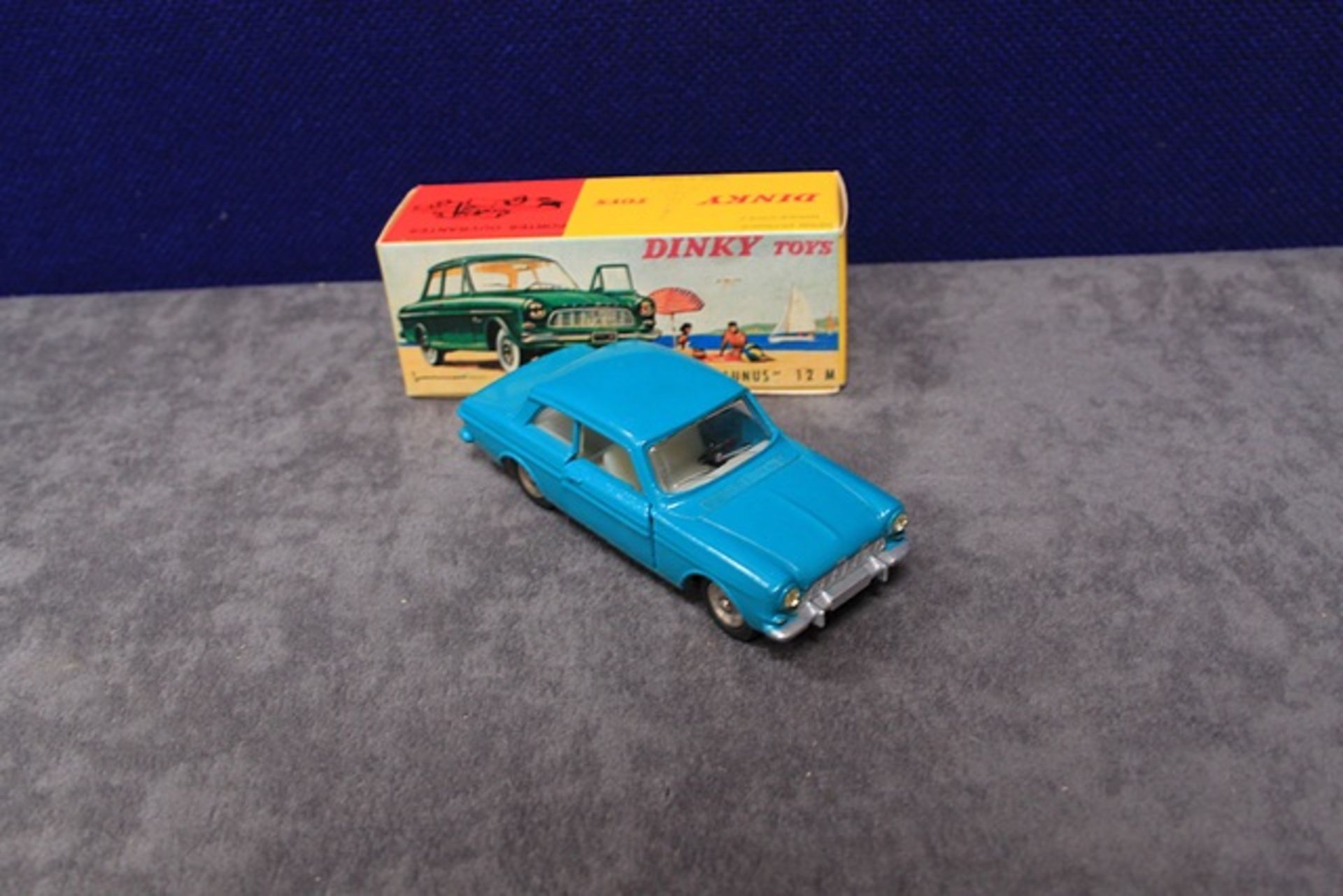 Mint French Dinky Diecast # 538 Ford Taunus 12M In Turquoise Blue In High Quality Repro Boxes