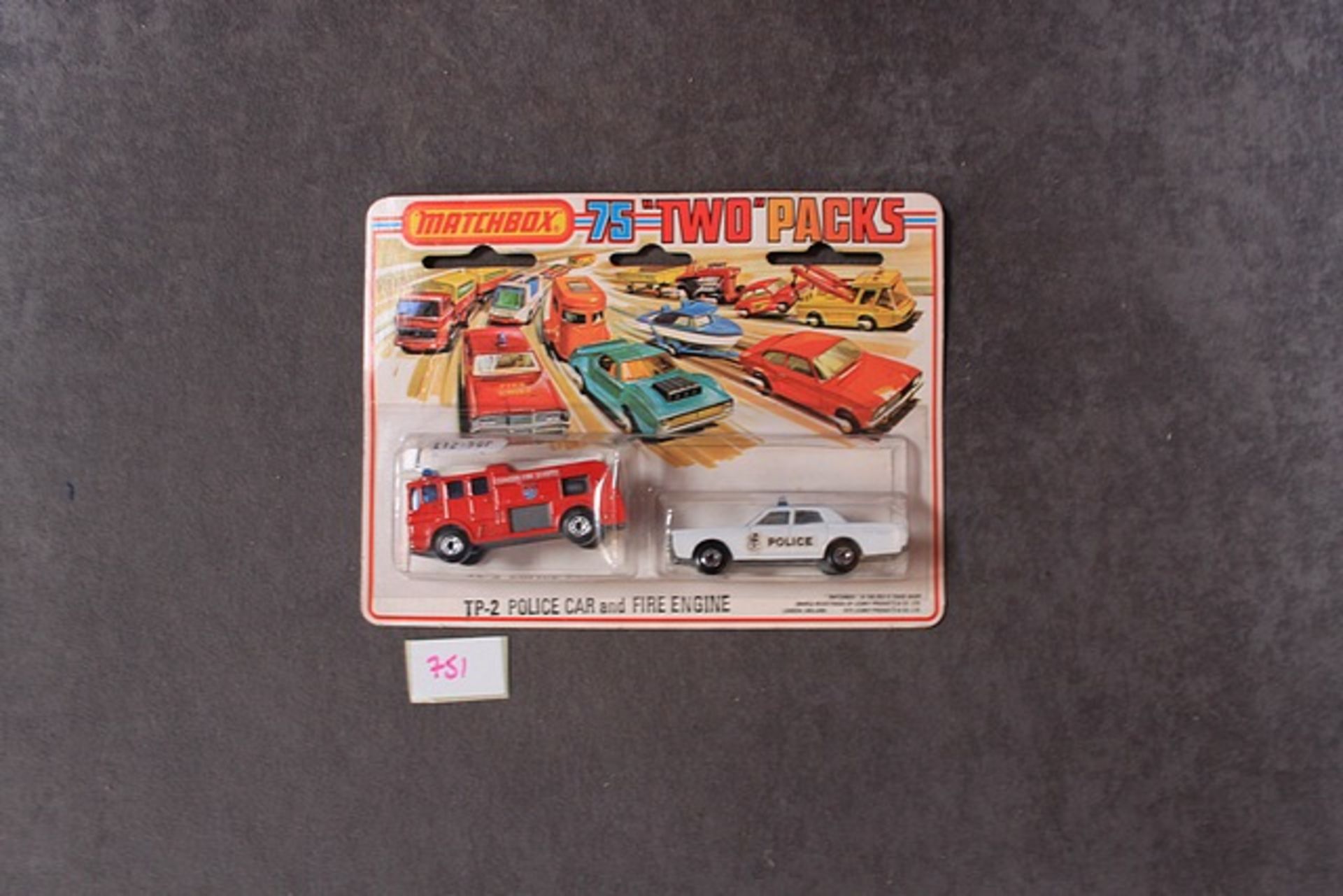 Matchbox 75 Two Packs Superfast Diecast Models # TP-2 Police Car & Fire Engine On Card