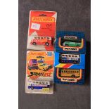 5x Matchbox Diecast Vehicles Comprising Of; Number 65 Qantas Airport Coach Bus On Card , Number 65
