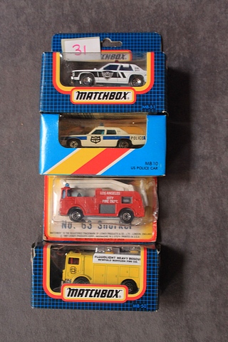 4x Matchbox Diecast Emergency Vehicles Comprising Of; Number 63 Snorkel Los Angeles On Unopened