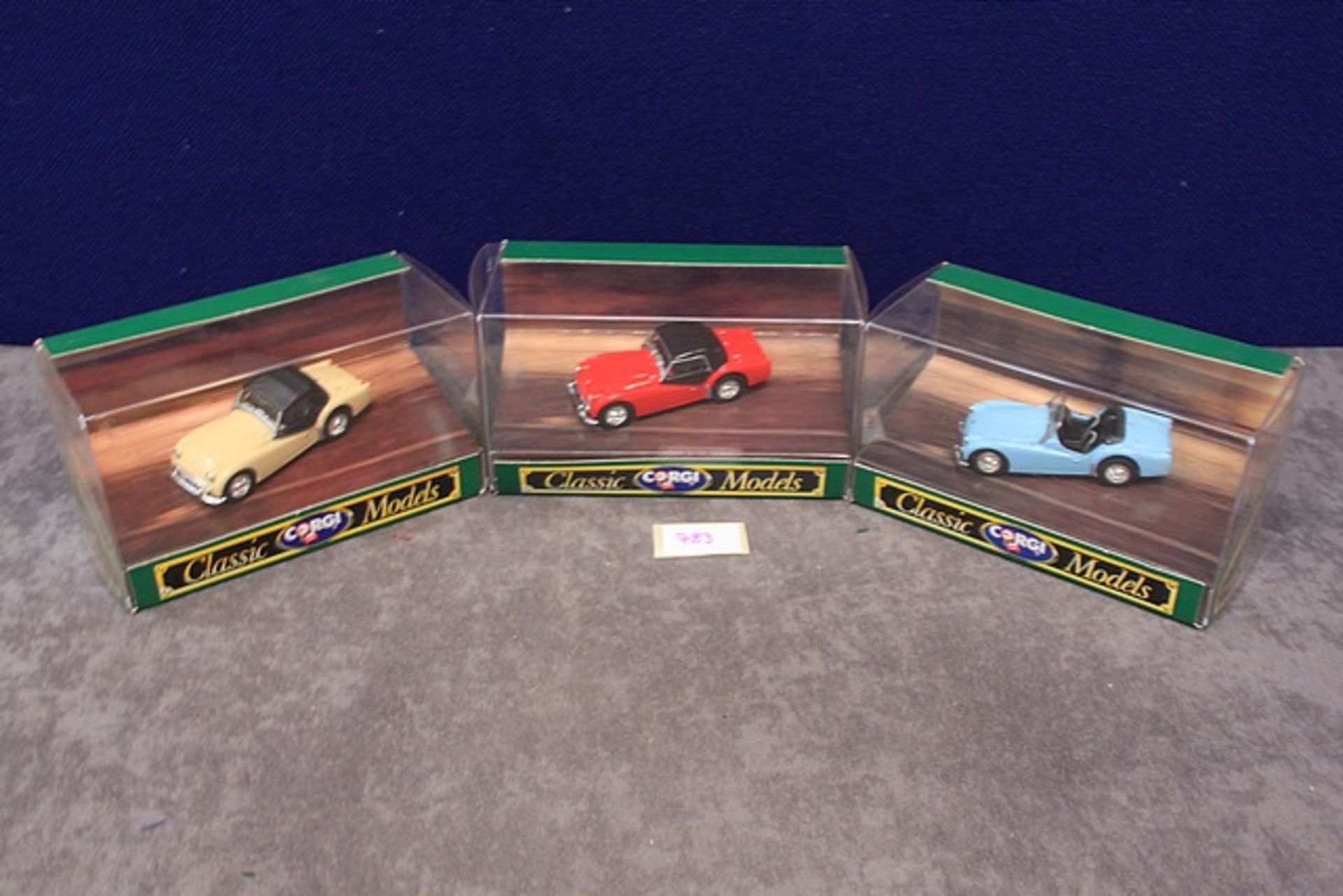 3x Corgi Classic Models Dicast Cars, Comprising Of; D738 Triumph TR3A Soft Top, D737 Triumph Open