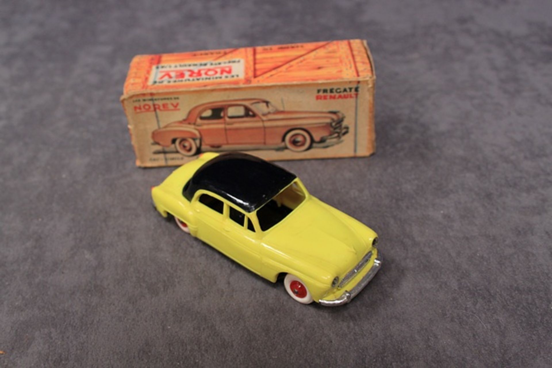 Norev ( France) Limited Plastic Yellow Fregate Renault With Black Roof In Box (Box Flap Or Tabs On