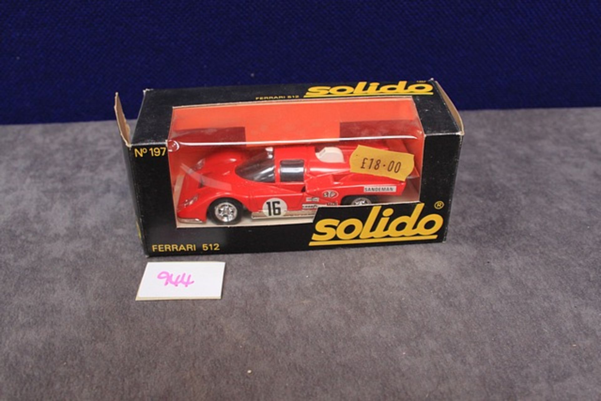 Solido Diecast Models # 197 Ferrari 512 With Racing # 16 In Box (Tab Missing)