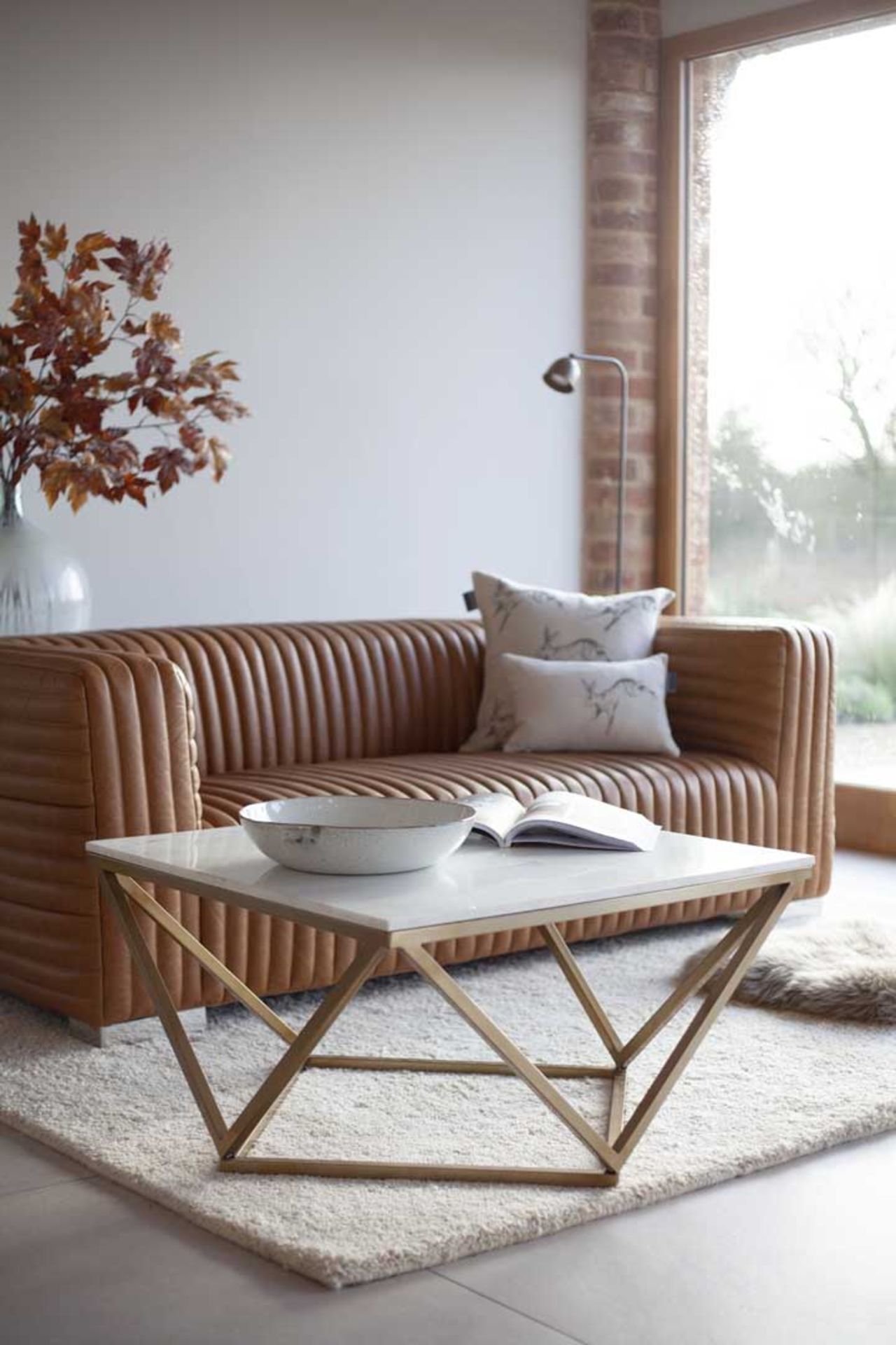 Geometric 30" Coffee Table - White and Gold: A contemporary marble topped coffee table.