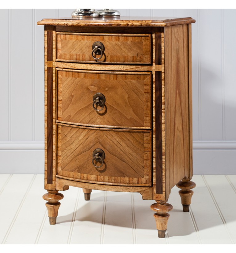 Spire 3 Drawer Bedside Cabinet Featuring beautiful marquetry of Blonde European Walnut with