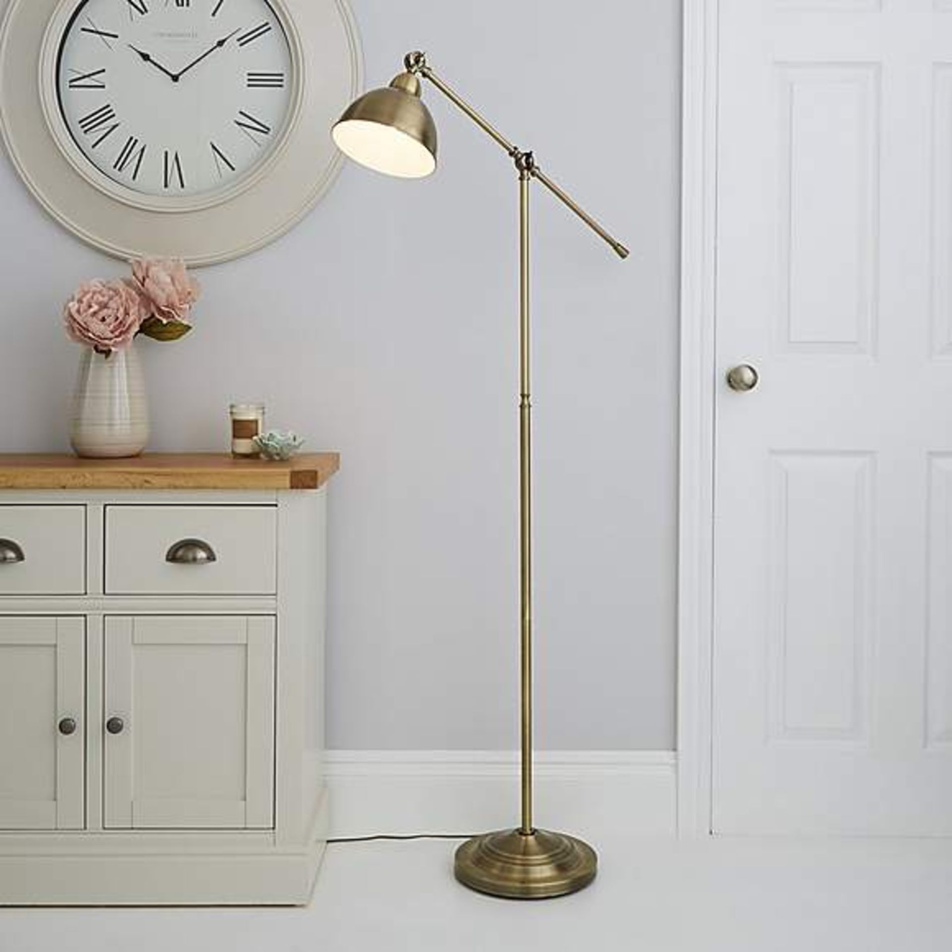 Lever Arm Antique Brass Floor Lamp