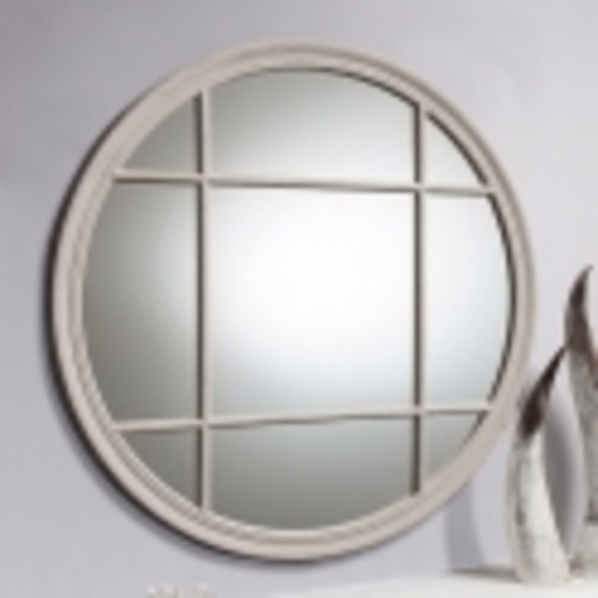 Eccleston Round Mirror Clay 1000x1000mm Versatile, panelled window mirror in a distressed matt taupe