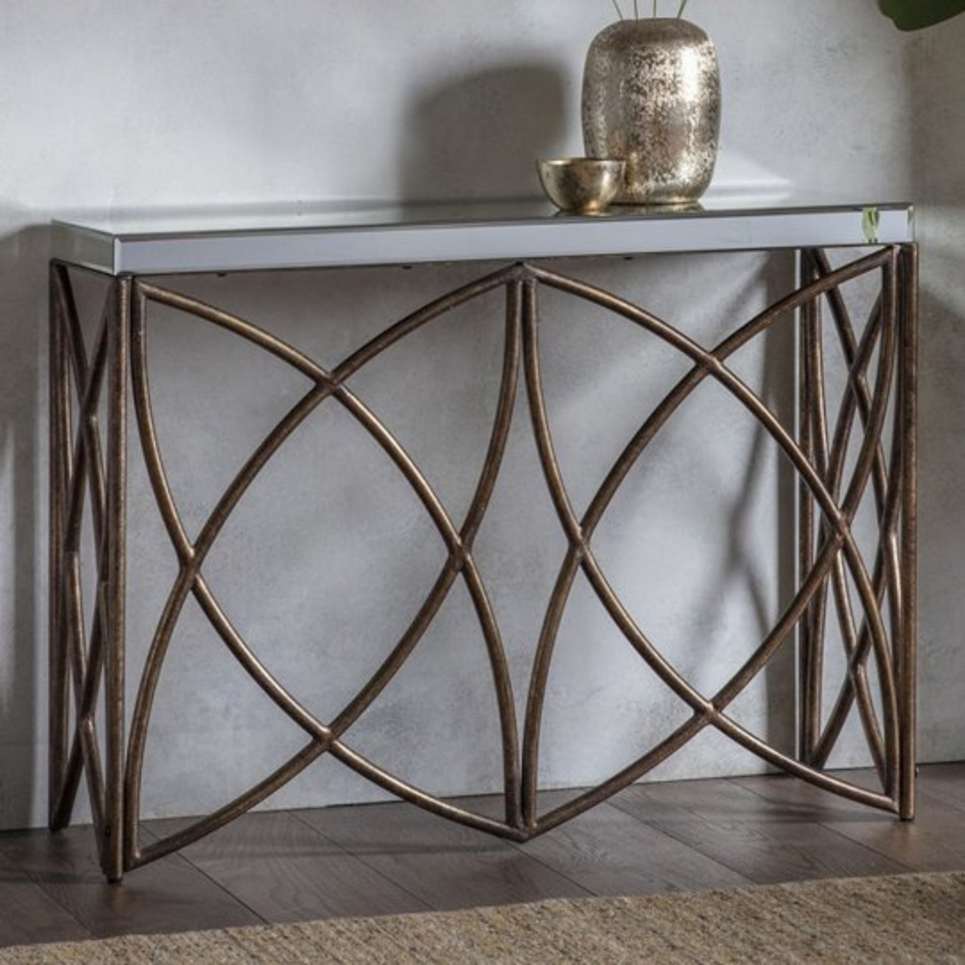 Beckfield Console Table Striking console table with contrasting mirror top and aged bronze finish