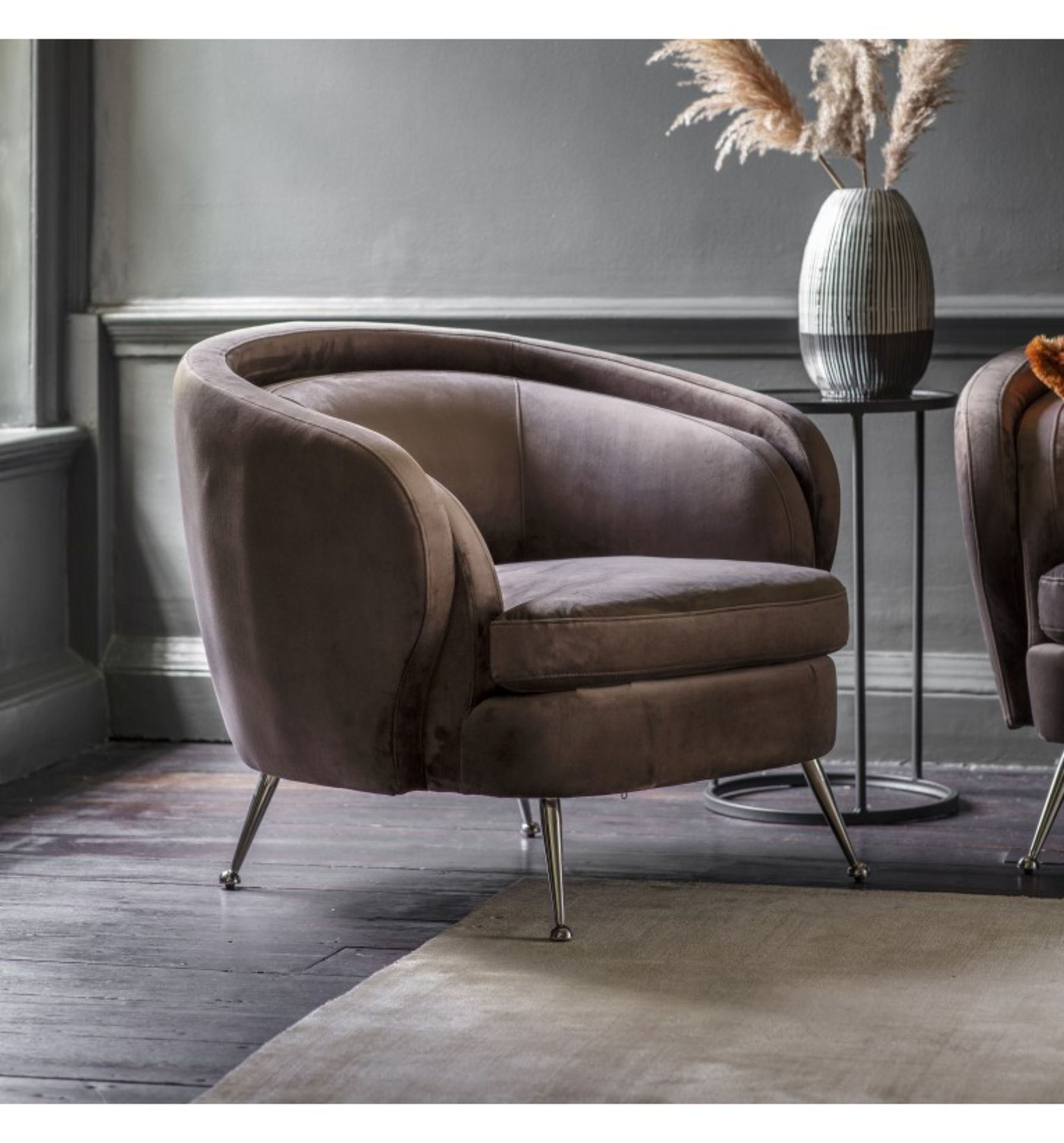 Tesoro Tub Chair Dark Taupe Velvet Contemporary tub chair with mid-century inspiration, perfect