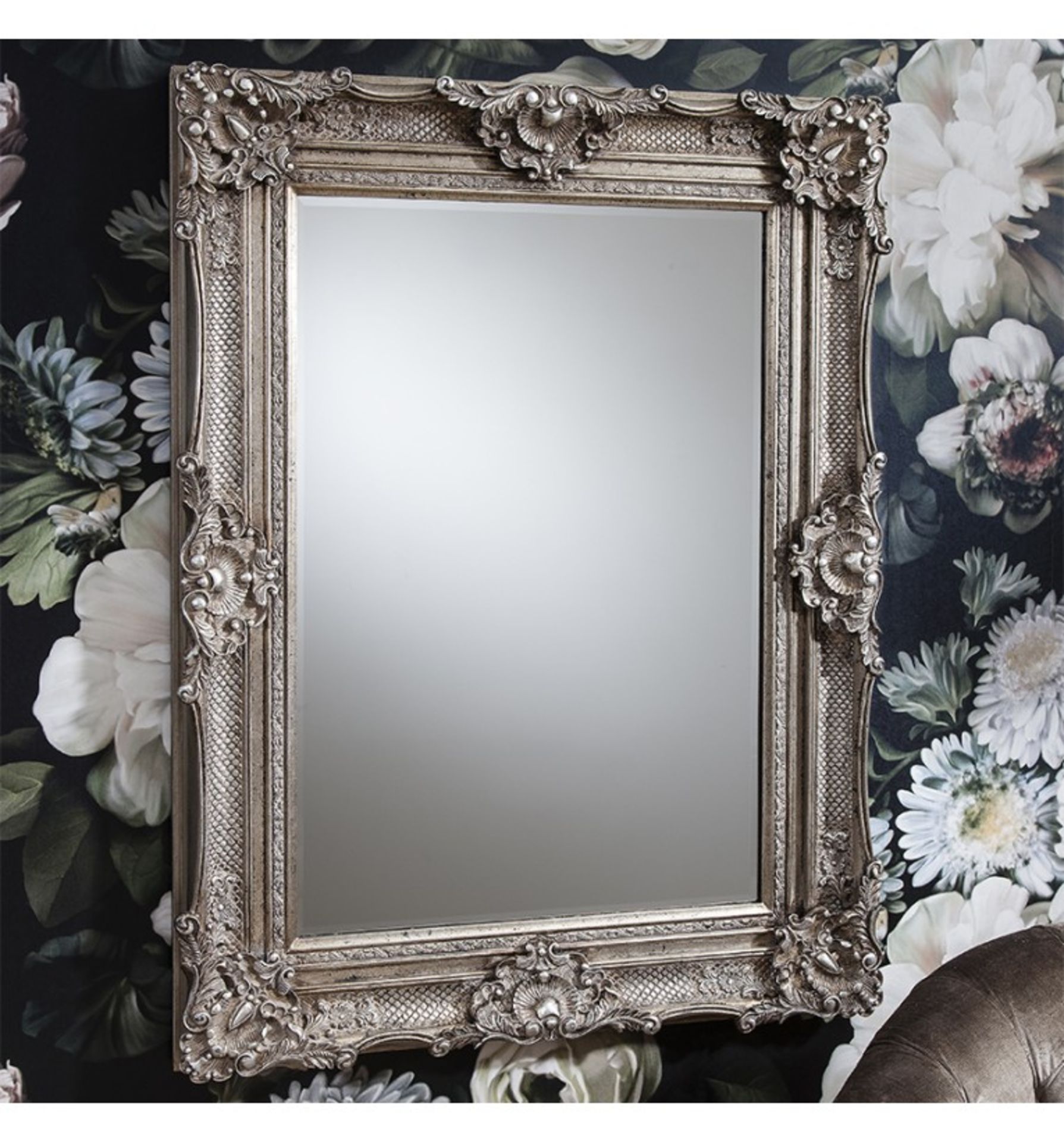 Stretton Rectangle Mirror Silver 1195x890mm Chic Boudoir mirror in a timeless, antique white finish.