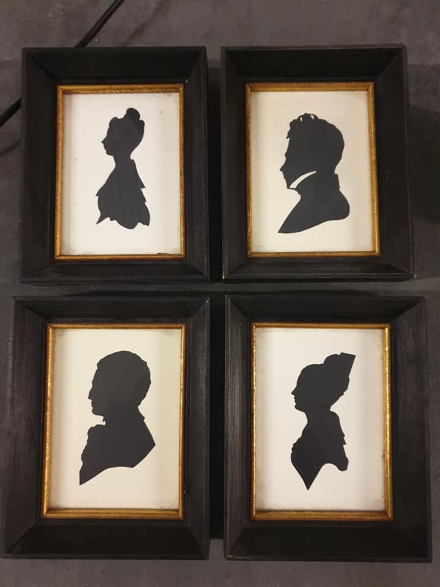 Set of 4 x Framed 18 x 14cm black and white Victorian Head Silhouette