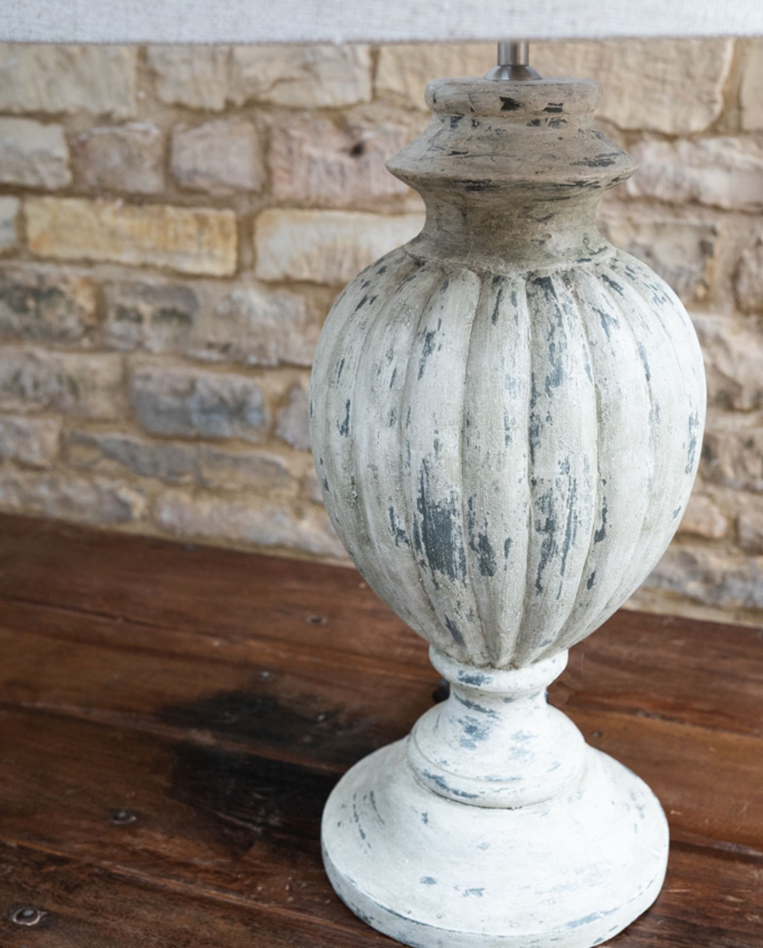 Grey Wash Lamp: A beautiful wooden table lamp finished in a distressed grey wash textured paint. - Image 2 of 2