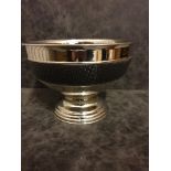 Benton Stainless Steel Stemmed Bowl with Black Leather Trim This Benton stainless steel stemmed bowl