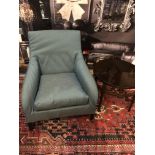 Blue Low To Floor Arm Chair With A High Back. (Floor To Seat 400mm, Floor To Back 830mm, Width