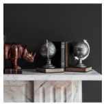 Atlas Bookends Pair of bookends with a silver electroplated globe sat on an aged effect faux book 12