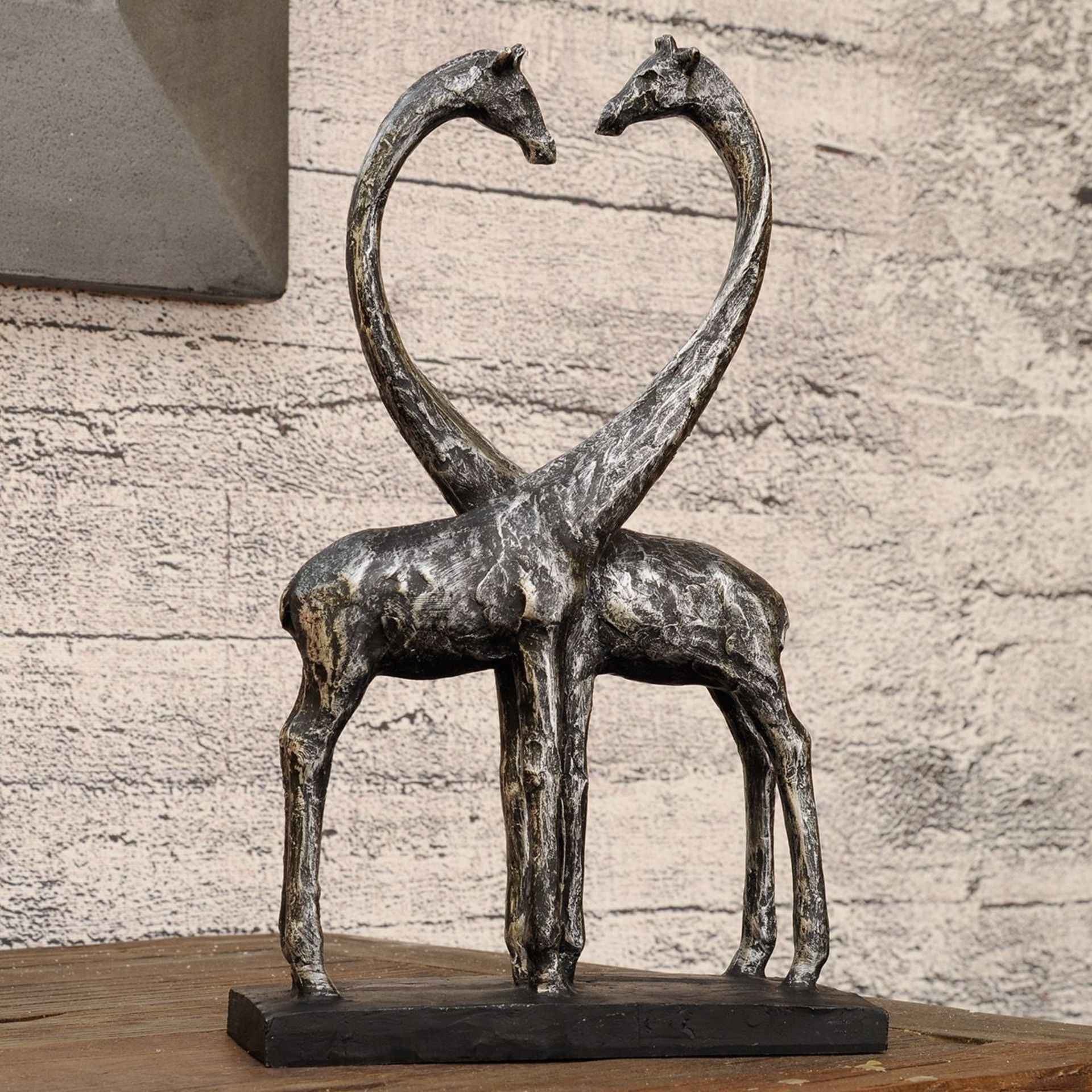 Antique Resin Silver Giraffes In Love Sculpture 16.3 x 7.2 x 27.2cm