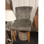 Grey velvet cocktail chair natural wood legs tufted back design an irresistible combination of