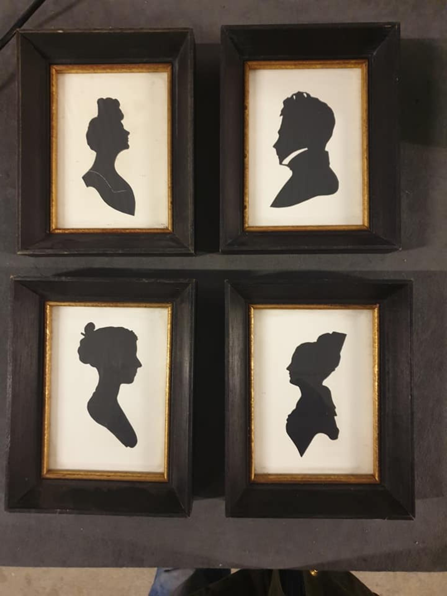 Set of 4 x Framed 18 x 14cm black and white Victorian Head Silhouette