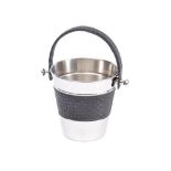 Stainless steel ice bucket with contrasting woven black leather detailing and handle 19 x 14.5 x