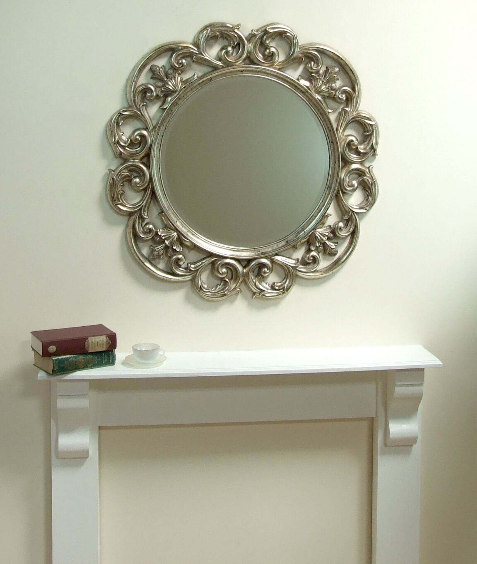 Chartwell Mirror Silver 925x925mm Decorative frame with ornate detailing in a traditional silver