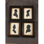 Set of 4 x Framed 18 x 14cm black and white Victorian Head Silhouette